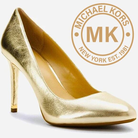 MICHAEL KORS NEW Leather High Heels Pumps Gold Shoes – Size 8 - Picture 1 of 9